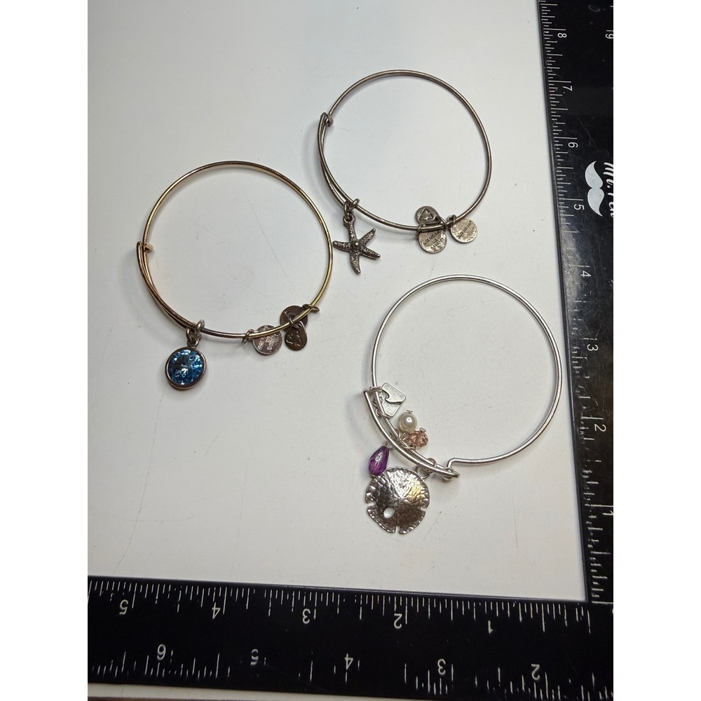 Alex and Ani Bangle Bracelet Set 3 Starfish Blue Crystal Sand Dollar Nautical